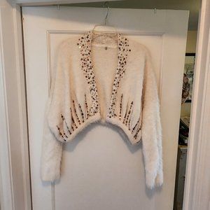 Perfect for Holidays! Anthropologie | Soirée Crop Sequin Sweater - white